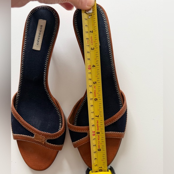 Burberry Navy and Brown Leather-Trim Slide Mules - Picture 4 of 6